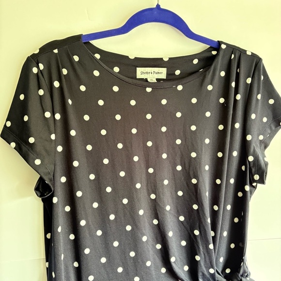 Polka Dot Navy Peplum Dress XL - Picture 3 of 7